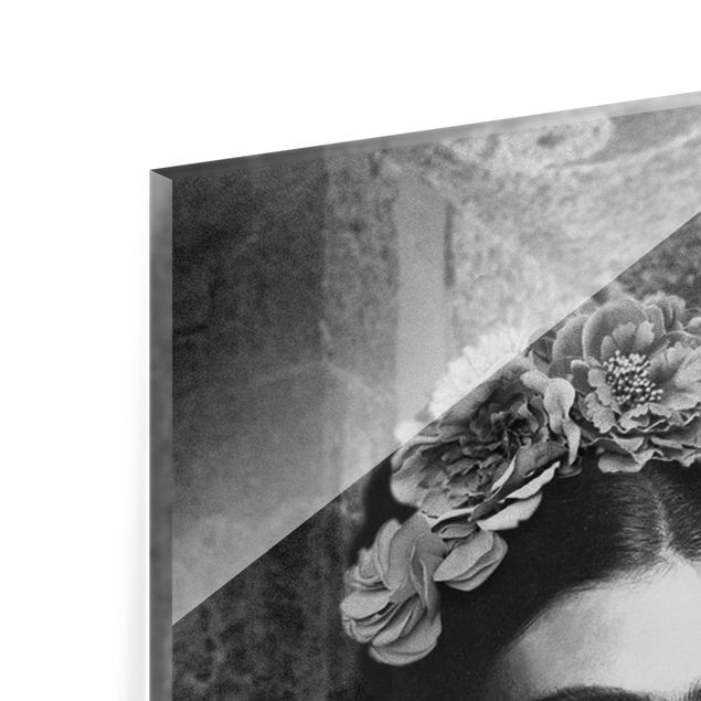 Glas Magnetboard Ritratto fotografico di Frida Kahlo davanti a un cactus