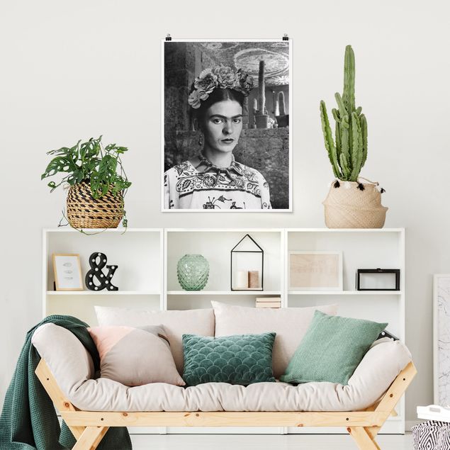 Quadro moderno Ritratto fotografico di Frida Kahlo davanti a un cactus