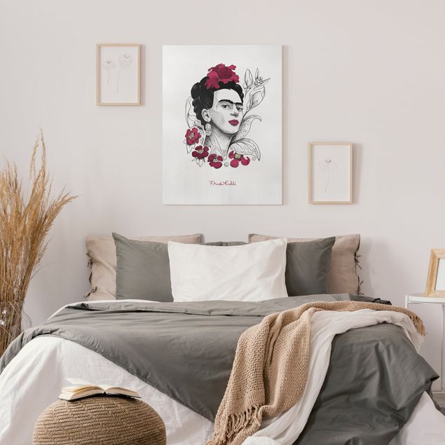 Quadro moderno Ritratto di Frida Kahlo con fiori