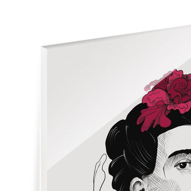 Magnettafel Glas Ritratto di Frida Kahlo con fiori