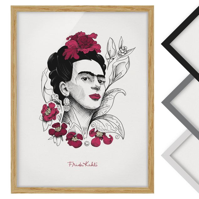 Quadri stampe Ritratto di Frida Kahlo con fiori