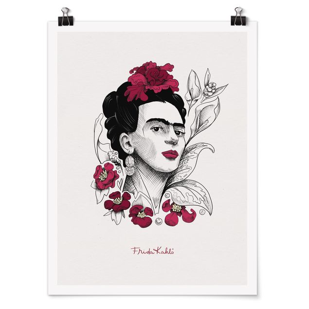 Poster dipinti famosi Ritratto di Frida Kahlo con fiori
