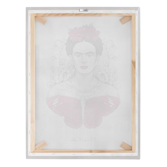 Quadri Frida Kahlo Ritratto di Frida Kahlo con fiori e farfalla