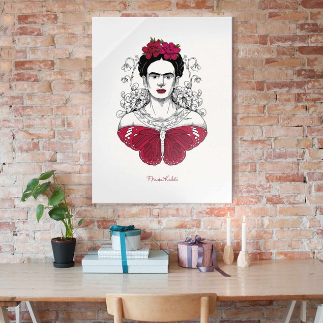 Riproduzioni Ritratto di Frida Kahlo con fiori e farfalla