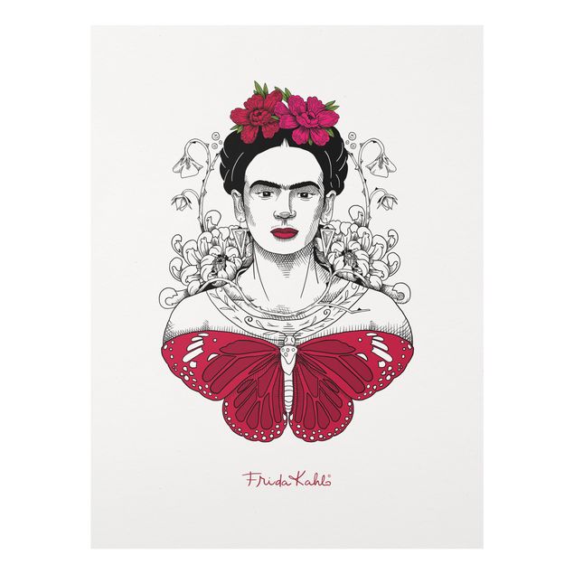 Quadri moderni   Ritratto di Frida Kahlo con fiori e farfalla