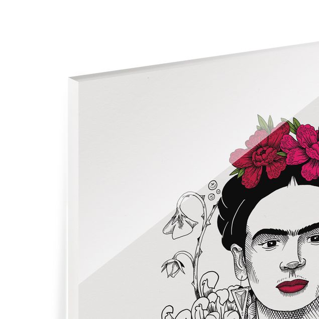 Stampe Ritratto di Frida Kahlo con fiori e farfalla