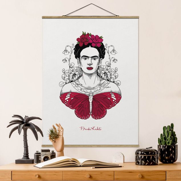 Riproduzioni Ritratto di Frida Kahlo con fiori e farfalla