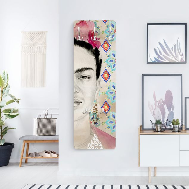 Appendiabiti da parete con pannello Frida con fiori rosa I
