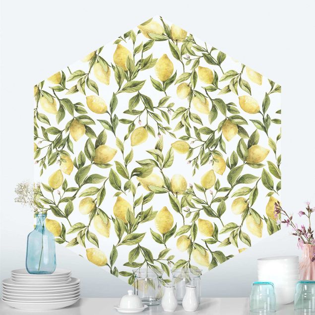 Carte da parati moderne Limoni fruttati con foglie