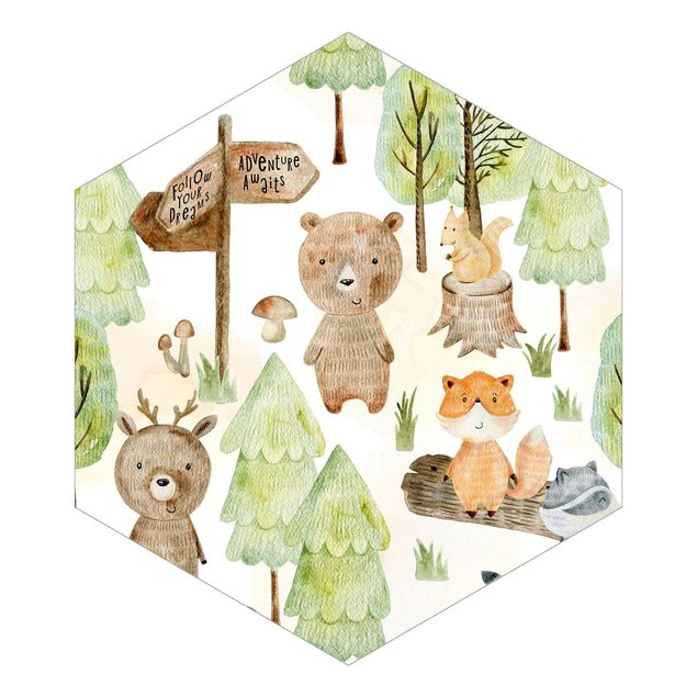 Carte da parati animali Volpe e orso con alberi
