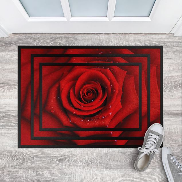tappeti con fiori Rosa rossa con gocce d'acqua