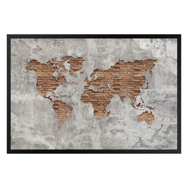 tappeti 3d Mappa del mondo in mattoni e cemento shabby