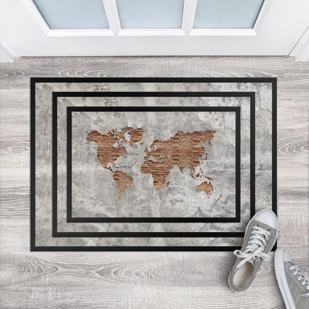 tappeto design moderno Mappa del mondo in mattoni e cemento shabby
