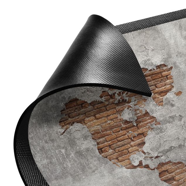 tappeto effetto pietra Mappa del mondo in mattoni e cemento shabby