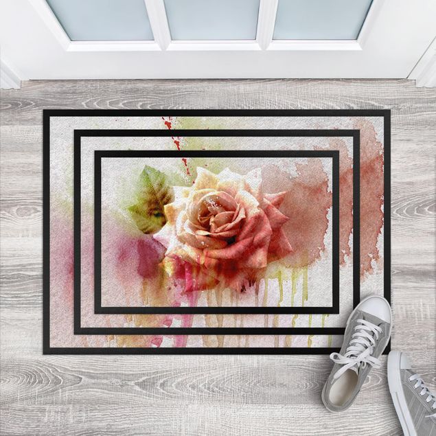 tappeti con fiori Schizzo di pittura ad acquerello con rosa