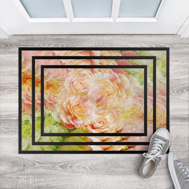 tappeti con fiori Rosa ad acquerello pastello