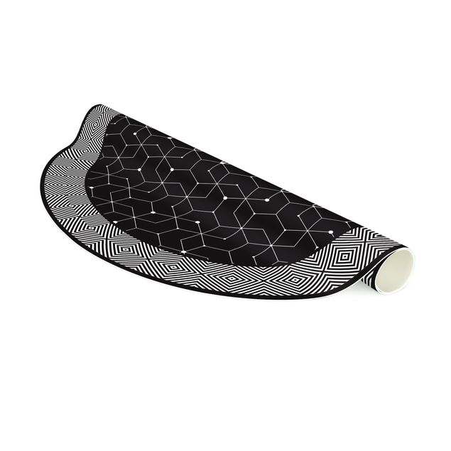 tappeto bianco e nero Piastrelle geometriche linee tratteggiate nero con bordo