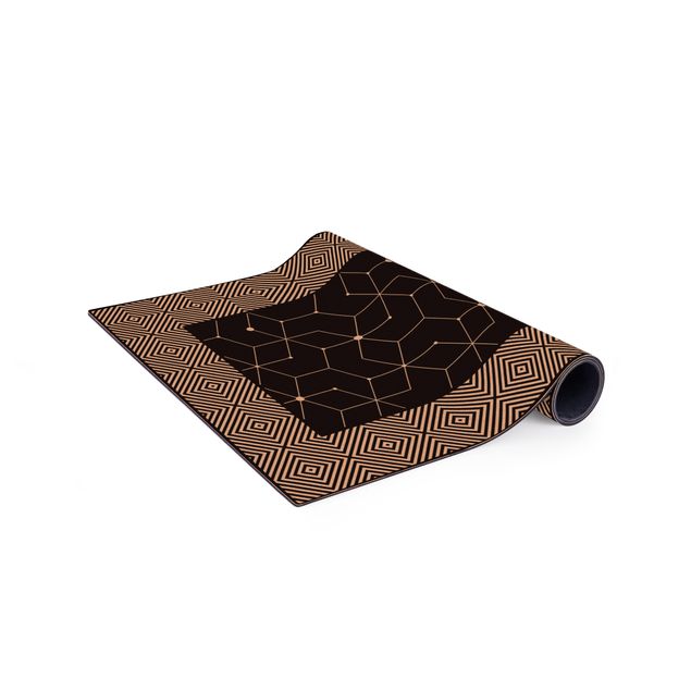 sala da pranzo tappeto sotto tavolo Piastrelle geometriche linee tratteggiate nero con bordo