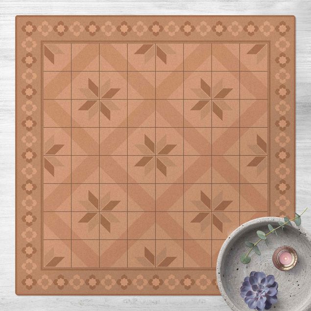 tappeto design moderno Piastrelle geometriche a rombi fiore sabbia con bordo