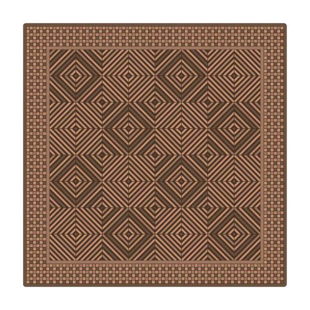 Tappetino di sughero - Piastrelle geometriche vortice grigio con cornice mosaico - Quadrato 1:1