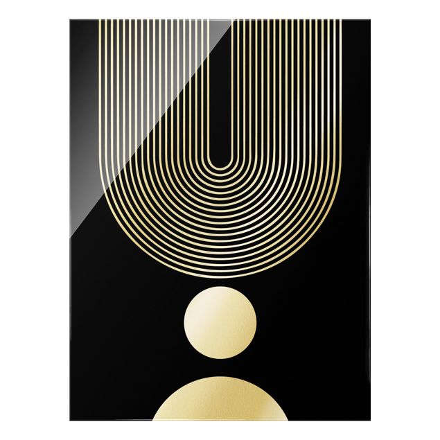 Glas Magnetboard Forme geometriche - Arcobaleno e cerchi in nero