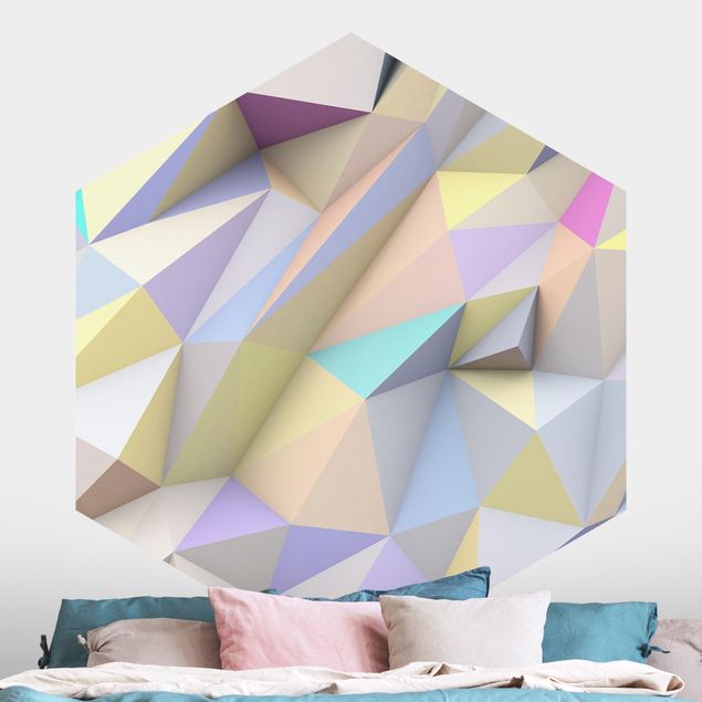 Carta da parati adesiva Triangoli geometrici pastello in 3D