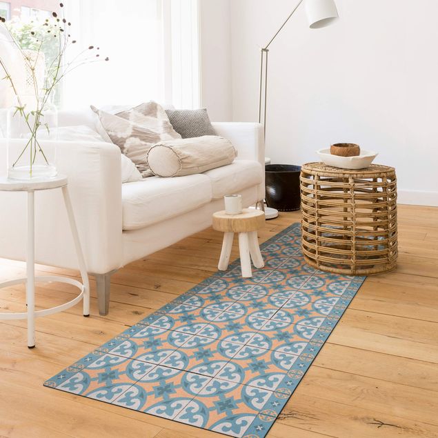 tappeto design moderno Mix di piastrelle geometriche Cerchi Blu Grigio