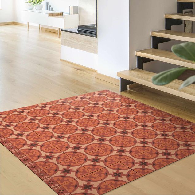 tappeto sala da pranzo Mix di piastrelle geometriche Cerchi Arancione
