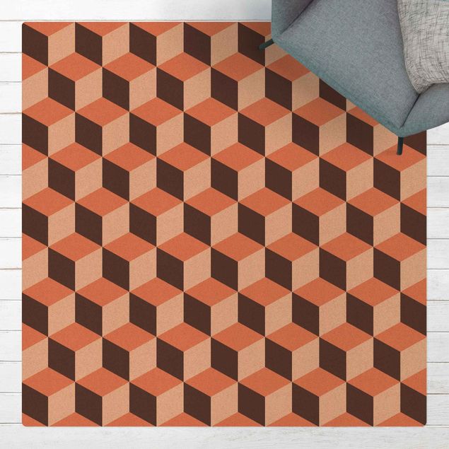 tappeto design moderno Mix di piastrelle geometriche Cubi Arancione