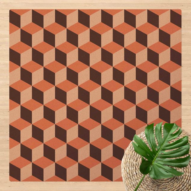 Tappeti effetto piastrelle Mix di piastrelle geometriche Cubi Arancione