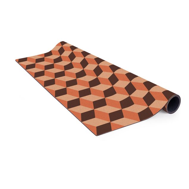 tappeti moderni soggiorno grandi Mix di piastrelle geometriche Cubi Arancione