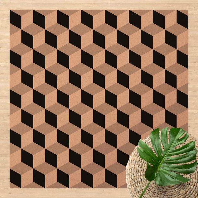 tappeto design moderno Mix di piastrelle geometriche Cubi Nero