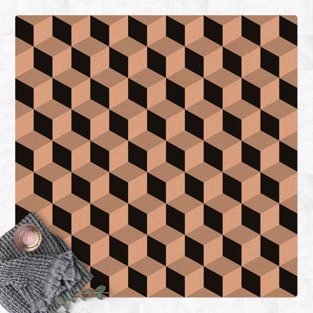 Tappeti effetto piastrelle Mix di piastrelle geometriche Cubi Nero