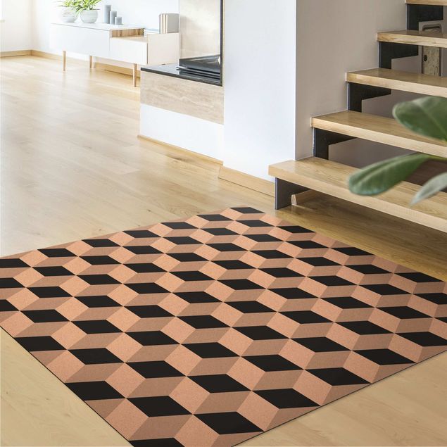 tappeto sala da pranzo Mix di piastrelle geometriche Cubi Nero