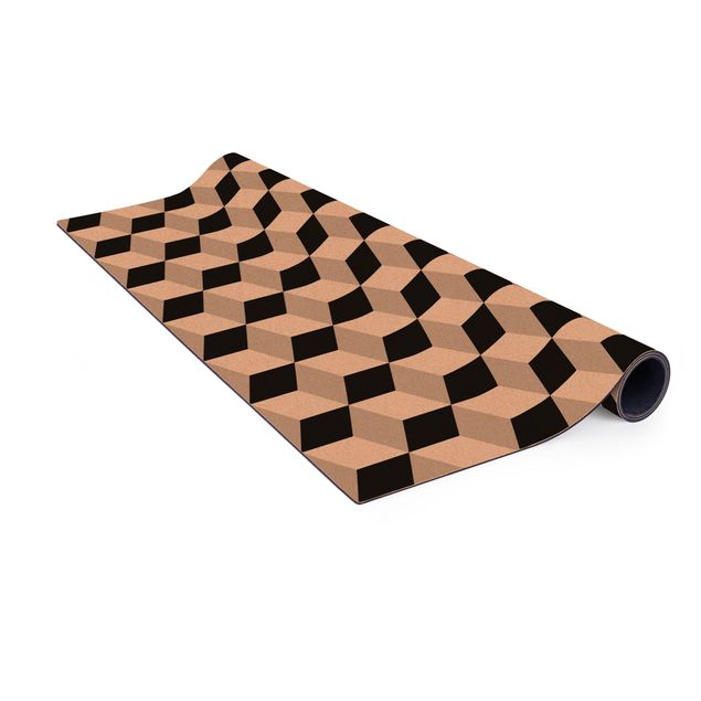 tappeti moderni soggiorno grandi Mix di piastrelle geometriche Cubi Nero