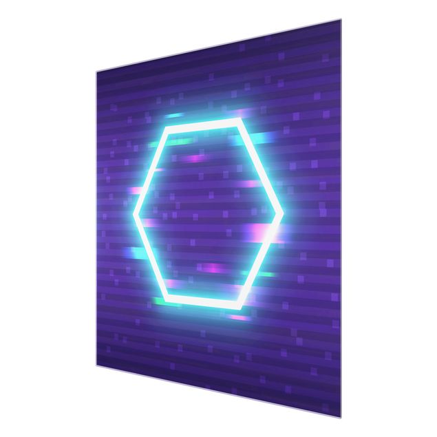 Quadro in vetro - Esagono geometrico con colori al neon