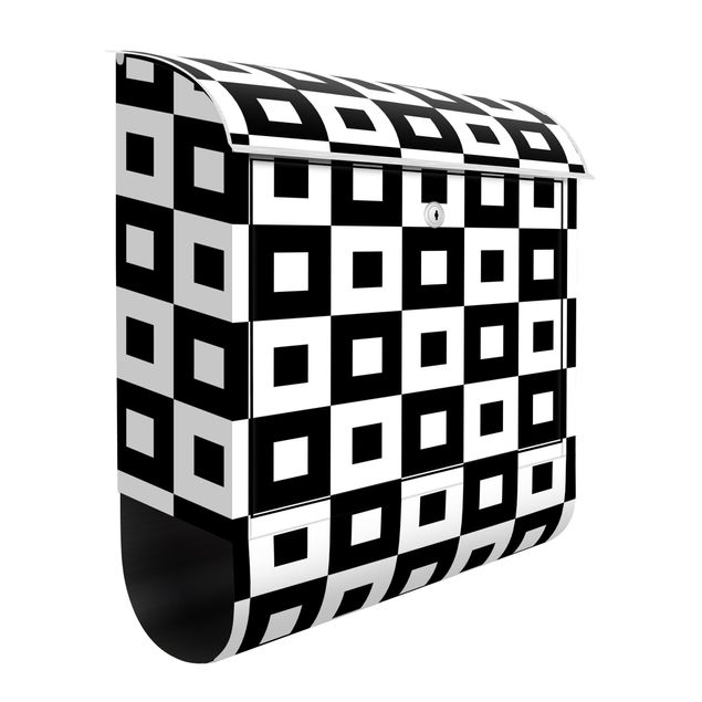 Cassette della posta in bianco e nero Motivo geometrico di quadrati bianchi e neri,
