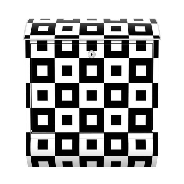 Cassetta postale nera Motivo geometrico di quadrati bianchi e neri,