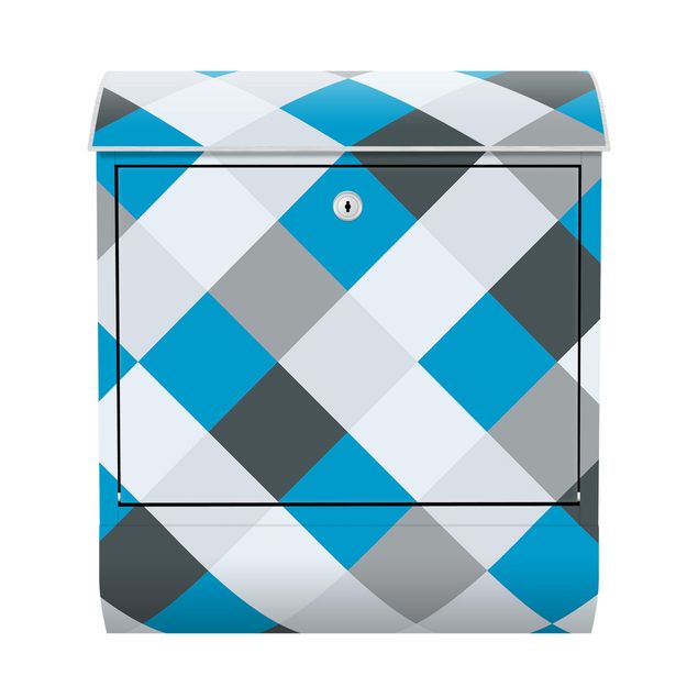 Cassetta postale blu Motivo geometrico scacchiera ruotata blu