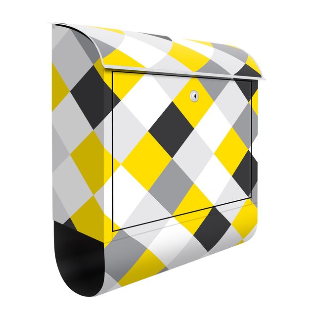 Cassette della posta gialle Motivo geometrico scacchiera ruotata giallo