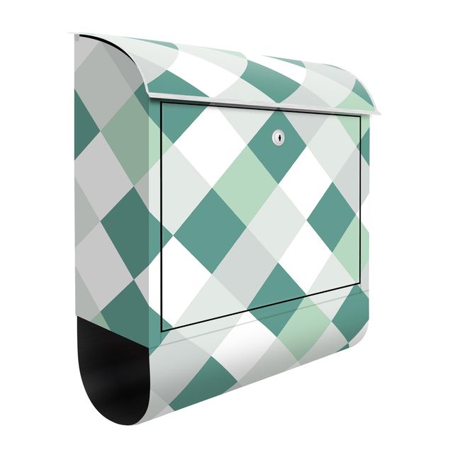 Cassetta della posta verde Motivo geometrico scacchiera ruotata verde