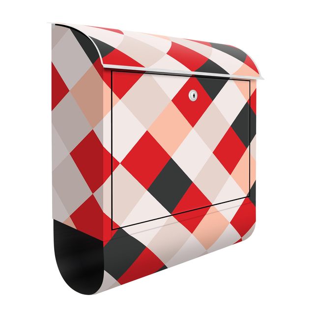 Cassette postali rosse Motivo geometrico scacchiera ruotata rosso