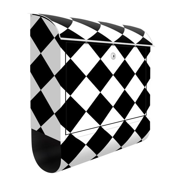 Cassette della posta in bianco e nero Motivo geometrico scacchiera ruotata bianco e nero