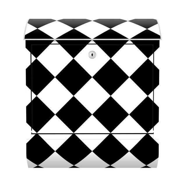 Cassetta postale nera Motivo geometrico scacchiera ruotata bianco e nero