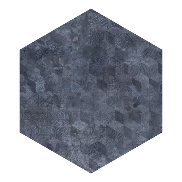 Carta da parati disegni Motivo geometrico vintage con ornamenti blu
