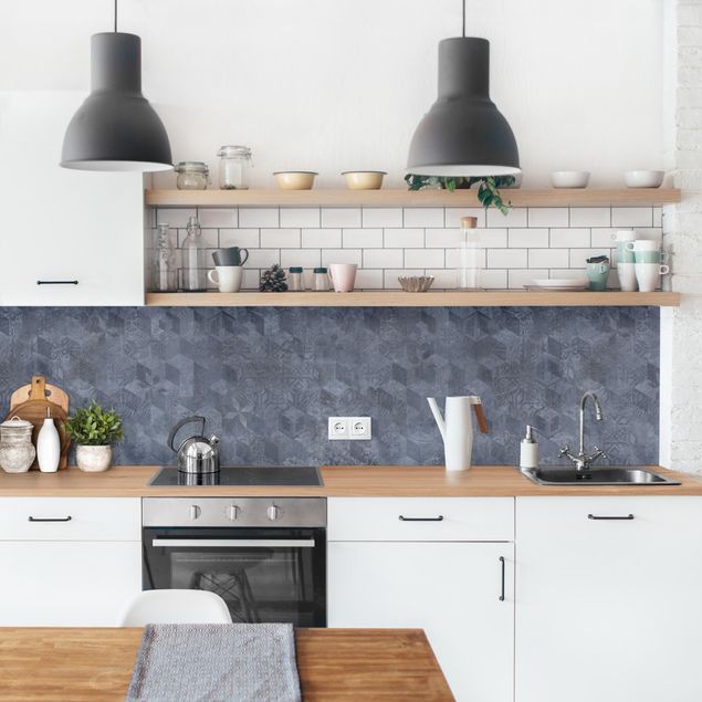 Rivestimento cucina con disegni Motivo geometrico vintage con ornamenti blu