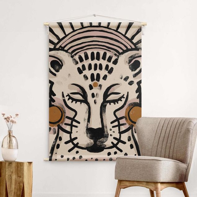 Tappeto da muro Illustrazione di ghepardo con orecchini di perle