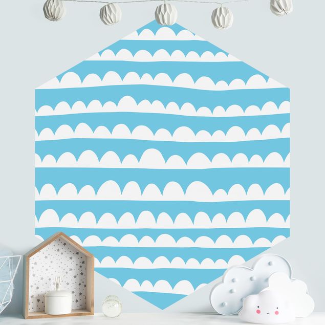 Decorazioni camera neonato Bande bianche di nuvole disegnate su un cielo blu
