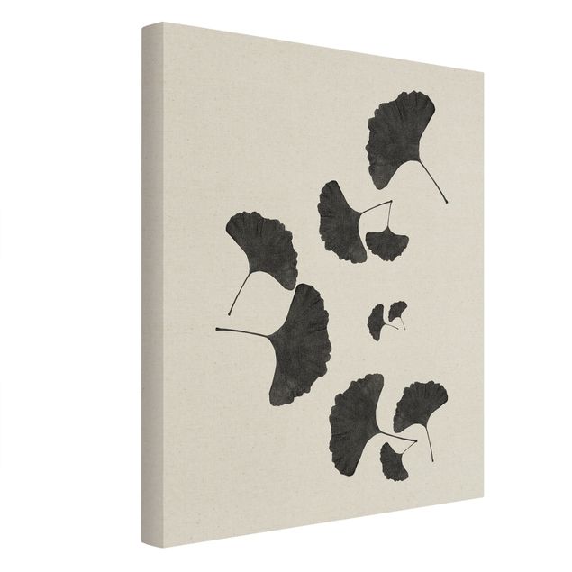 Quadro su tela naturale - Composizione di ginko in bianco e nero - Formato verticale 3:4