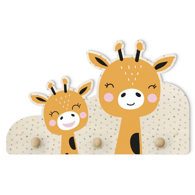 Appendiabiti da parete con pannello Giraffa con cucciolo di giraffa